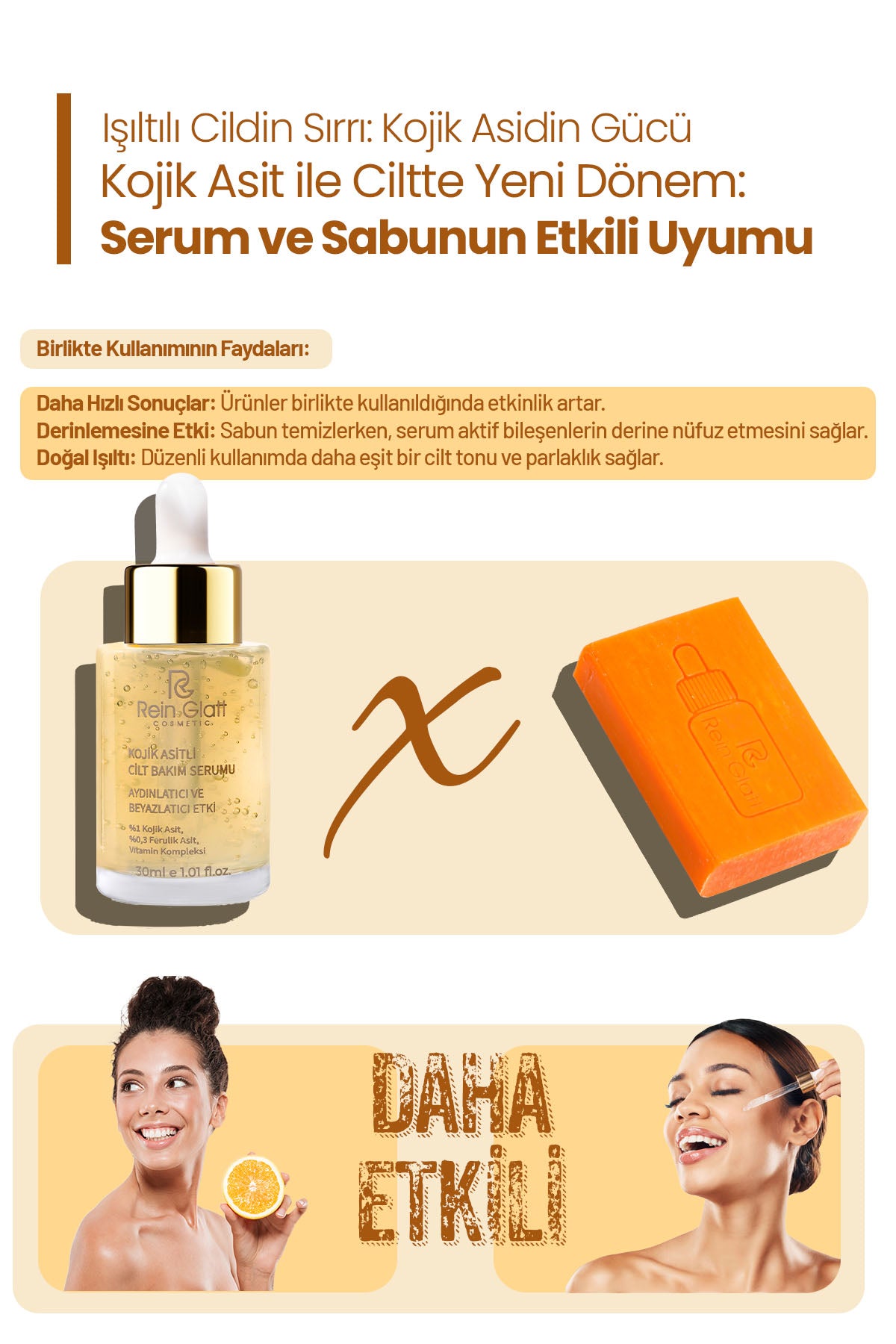 Cilt Aydınlatıcı Kojik Asit Sabun ve Kojic Sabun Set Eşit Ton ve Pürüzsüzlük İçin Güçlü İkili Bakım
