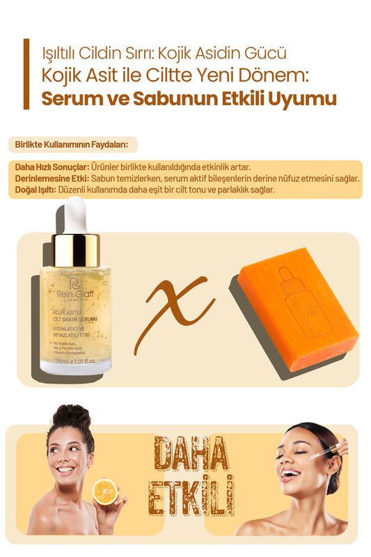 Cilt Aydınlatıcı Kojik Asit Sabun ve Kojic Sabun Set Eşit Ton ve Pürüzsüzlük İçin Güçlü İkili Bakım